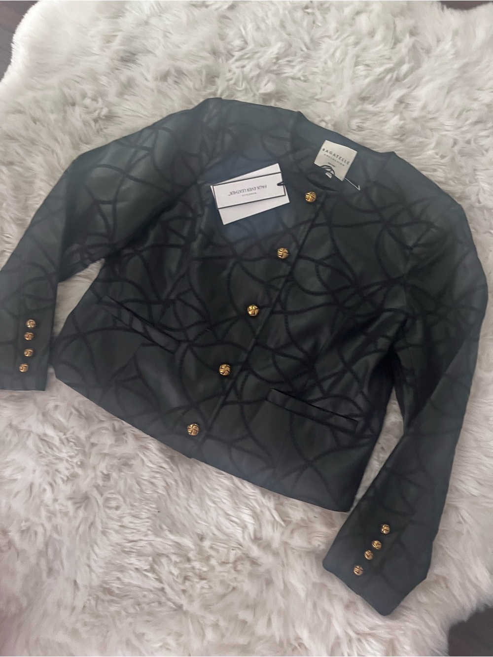 New bagatelle Black Patterned Leather Jacket with Gold Buttons size L - Picture 6 of 15